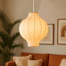 Luminária Pendente Tecido Seda Bubble Branco 40 x 45 Tec01
