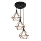 Luminaria Pendente Triplo Aramado modelo Diamante 03 Juntos Ideal Para Mesa de Jantar Sala Quarto Cor Cobre