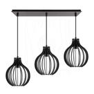 Luminária Pendente Triplo Madeira Bali 20cm CQ Preto