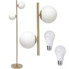 Luminária Piso Chão 162cm Jabuticaba 2 Globos Dourada KJTD-710-GOLD + 2 Lâmpadas LED 9W Bivolt