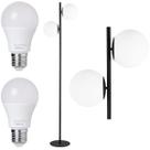 Luminária Piso Chão 162cm Jabuticaba 2 Globos KJTD-710-GOLD + 2 Lâmpadas LED 12W Bivolt