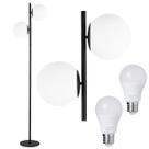 Luminária Piso Chão 162cm Jabuticaba 2 Globos KJTD-710-GOLD + 2 Lâmpadas LED 9W Bivolt