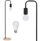Luminária Piso Coluna 163cm Pedestal Chão Metal KJTD-722-PRETO + Lâmpada LED 9W Bivolt