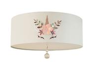 Luminária Plafon Infantil Unicórnio Cúpula Branco 40x15 2E27
