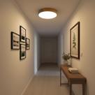 Luminária Plafon Led Sobrepor Redondo Madeira Sala Quarto Banheiro Corredor Cozinha Mesa 25W Luz 3 Em 1 Bivolt