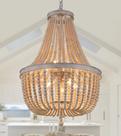 Luminária Q&S Lustre de 8 luzes frisada em madeira de carvalho