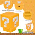 Luminária Quarto Abajur Super Mario Bros Som Carregável Cubo Bloco Cabeceira Mesa Gamer