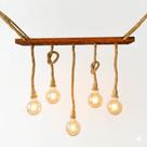 luminaria rustica de jatoba com 5 pendentes de sisal