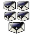 Luminaria Solar 100 Leds Sensor Movimento Kit 5 Unid Andarela Parede 3 Funçoes Aprova DAgua Resistente Casa Luz Externa Segurança Garagem