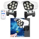 Luminaria Solar Camera Falsa Sensor Movimento Controle Kit 2 Uni Dummy 77 Leds 3 Funçoes Portao Casa Iluminaçao Externa Garagem Rua Segurança Casa Jar
