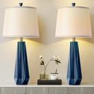 Luminária WIHTU 27" Abajur de Linho Azul Marinho com 3 Temperaturas de Cor - Conjunto