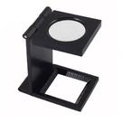 Lupa conta fios 10x mini de mesa bancada suporte dobravel lente optica 28mm com escala profissional portatil bolso