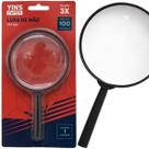 Lupa de mão amplia 3X diâmetro 100mm média vidro preto Yins
