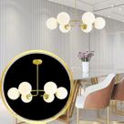 Lustre 75x68cm Fibonacci Jabuticaba 6 Globos Vidro Metal Dourada Luminária Teto Gimpo KJDD-E-535-GOLD-6
