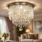 Lustre Acrílico Cristal Para Sala Quarto Redondo Base Inox