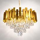 Lustre Cristal Pendente Dourado Bivolt 30cm + Lâmpadas