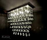 Lustre Cristal retangular ALEATÓRIO sobrepor 8xG9 - Base Inox 65x20cm - Kasa ARQ