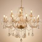 Lustre De Cristal 12 Braços Dourado Âmbar Sala Luxo