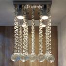 Lustre de Cristal Chuva Reta Base 20x20 de Inox Espelhada com 30cm Altura para Mesa de Jantar