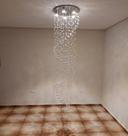 Lustre de Cristal Legítimo com 2 Metros de Altura, Base de Inox Espelhado com 40cm de Diâmetro