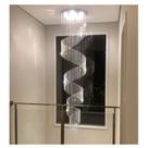Lustre de Cristal Legítimo em Espiral Redondo 3 Metros de Altura base inox Dourada