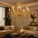 Lustre De Cristal Luminária Luxuoso Ambar Com 8 Braços Lustre De Cristal Luminária Luxuoso Ambar Com 8 Braços