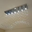 Lustre de Cristal para sala de jantar com 65cm de altura e base de inox espelhado de 70x18cm e 07 lâmpadas GU10 BF