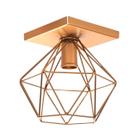 Lustre De Teto Industrial Plafon Quadrado Pendente Aramado Diamante Dourado