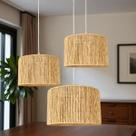 Lustre de Teto Pendente kit 3 Luminárias Fibra Natural Para Sala Quarto Cozinha Redondo Lustre de Teto Pendente kit 3 Luminárias Fibra Natural Para Sala Quarto Cozinha Redondo