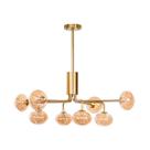 Lustre dourado 8 globos ambar moderno e elegante