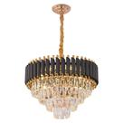 Lustre Dourado e Preto com Cristais Transparente 50cm 8E14
