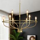 Lustre Dourado Lynnoland 30" 9 Lâmpadas Estilo Moderno Fazenda