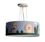 Lustre Infantil Pendente Safari Cúpula Tecido Azul 40x15