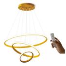 Lustre Led 3 Anéis Moderno 89w 60cm Dourado C/ Controle
