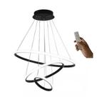 Lustre Led 3 Anéis Moderno 89w 60cm Preto C/ Controle