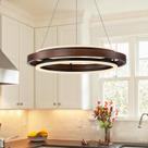 Lustre LED de madeira HUOKU 60 cm com acabamento em nogueira regulável