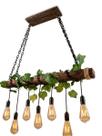 Lustre Luminária Pendente Madeira Rústico Industrial C/ Folhagem Correntes 7 Lâmpadas ROOTS Lustre Luminária Pendente Madeira Rústico Industrial C/ Folhagem Correntes 7 Lâmpadas ROOTS
