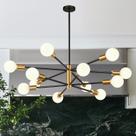 Lustre MQMQA Sputnik de 12 Lâmpadas 84cm Preto e Dourado
