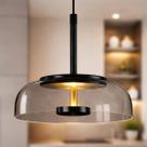 Lustre Pendente 22,5cm Vidro Fumê Luz Indireta Redondo Luminária Teto Gimpo KJDDE-271-ANTH