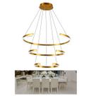 Lustre Pendente 3 Aneis Arco Perfil Luminaria Ajustavel 94W Dourado Sala de Estar Casa Sala de Jantar Restaurante Comercial Residencial Luxo Moderno I