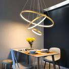 Lustre Pendente 3 Aneis Dourado 60cm LED 76W 3500K Bivolt
