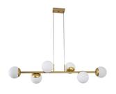Lustre Pendente 6 Bolas 1 Metro Vidro Branco Dourado Fosco 173