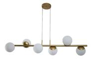 Lustre Pendente 6 Bolas Globo Vidro Branco 1 Metro Dourado 149