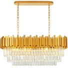 Lustre Pendente 80x30cm 152 Cristais 8xE14 Dourado Oval Luminária Teto Gimpo KJDD-L-423-80CM