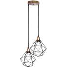 Lustre Pendente Aramado Duplo Diamante Cobre Rose Gold/Preto Cabo Regulável Luminária Agp Ilumini