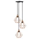 Lustre Pendente Aramado Triplo Diamante Cobre Rose Gold Cabo Regulável Luminária Agp Ilumini Retro