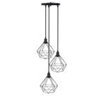 Lustre Pendente Aramado Triplo Diamante Preto Cabo Regulável Luminária Agp Ilumini Retro Lustre Pendente Aramado Triplo Diamante Preto Cabo Regulável Luminária Agp Ilumini Retro