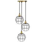 Lustre Pendente Aramado Triplo Globo Dourado/Preto Cabo Regulável Luminária Agp Ilumini Retro