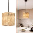 Lustre Pendente Artesanal em Fibra Natural Quadrado 15x20 cm Lustre Pendente Artesanal em Fibra Natural Quadrado 15x20 cm