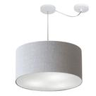 Lustre Pendente Cilíndrico Com Desvio Md-4236 Cúpula em Tecido 45x25cm Rustico Cinza - Bivolt